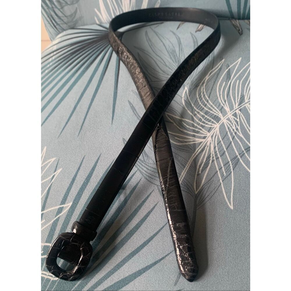 RALPH LAUREN COLLECTION Italy Black ALLIGATOR SKINNY Leather Belt sz L - Picture 8 of 8